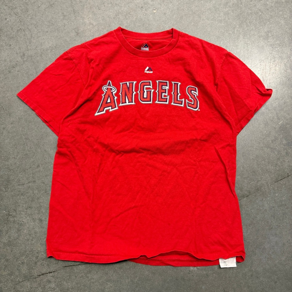 Majestic Los Angeles Angels Mike Trout 27 Red T-Shirt Mens Large MLB Baseball